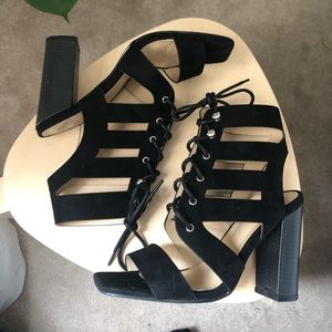 Lace up block heel sandals